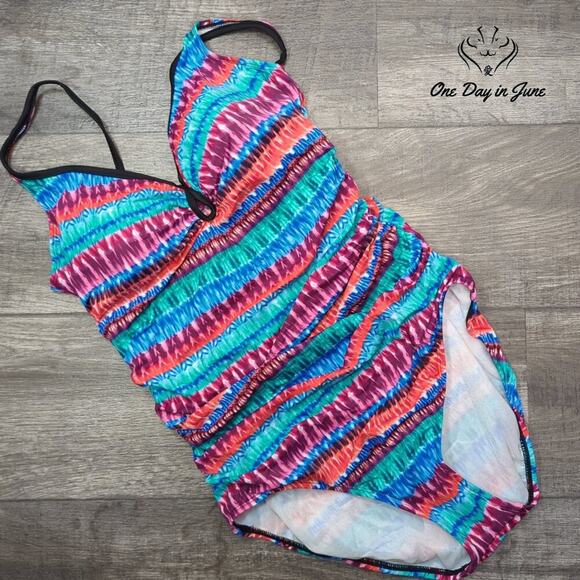 Coastal Blue Sweetheart Top Tummy Control One Piece Swimsuit Size XL - Picture 1 of 4
